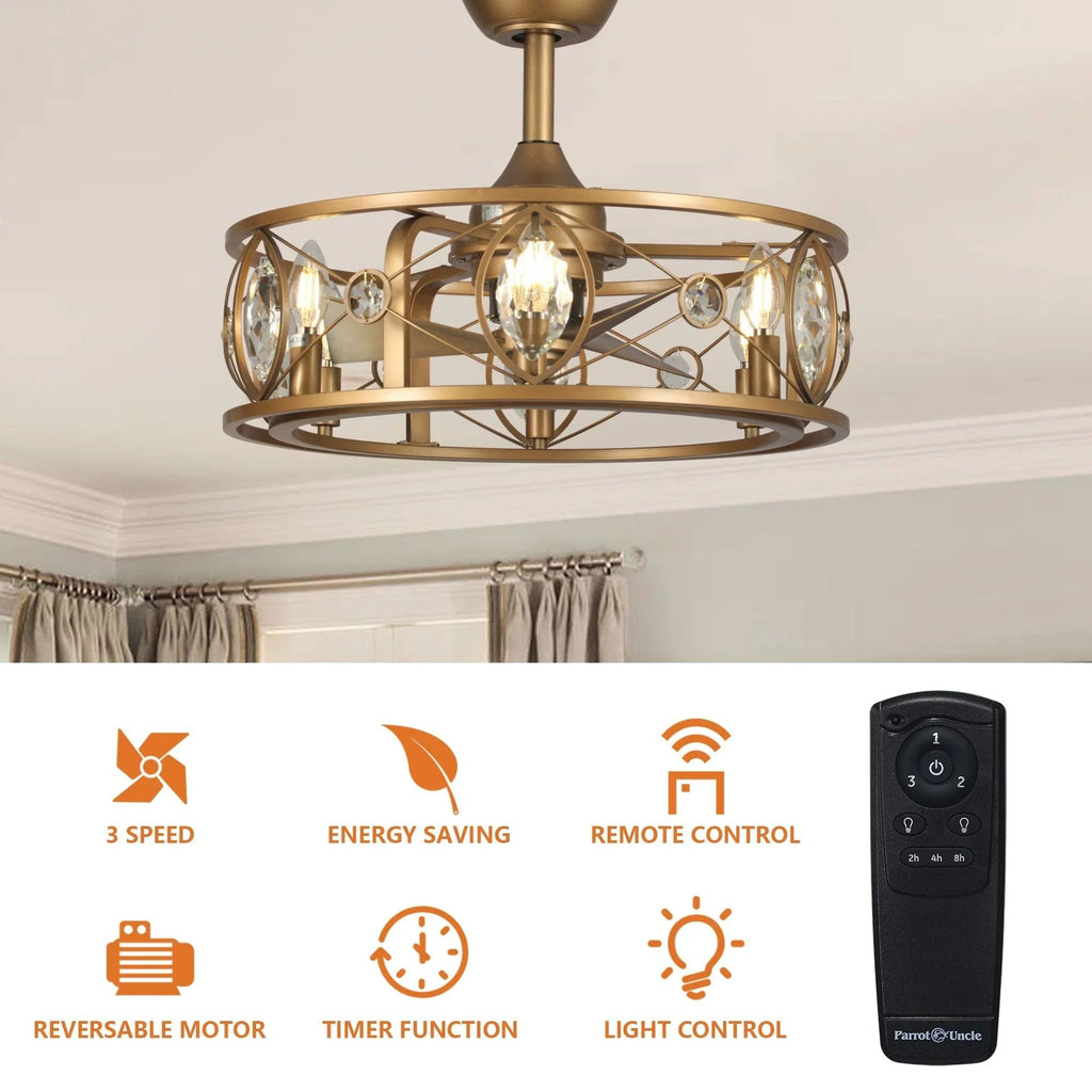 22" Kashmir Modern Glod Reversible Crystal Fandelier Ceiling Fan with Lighting and Remote Control