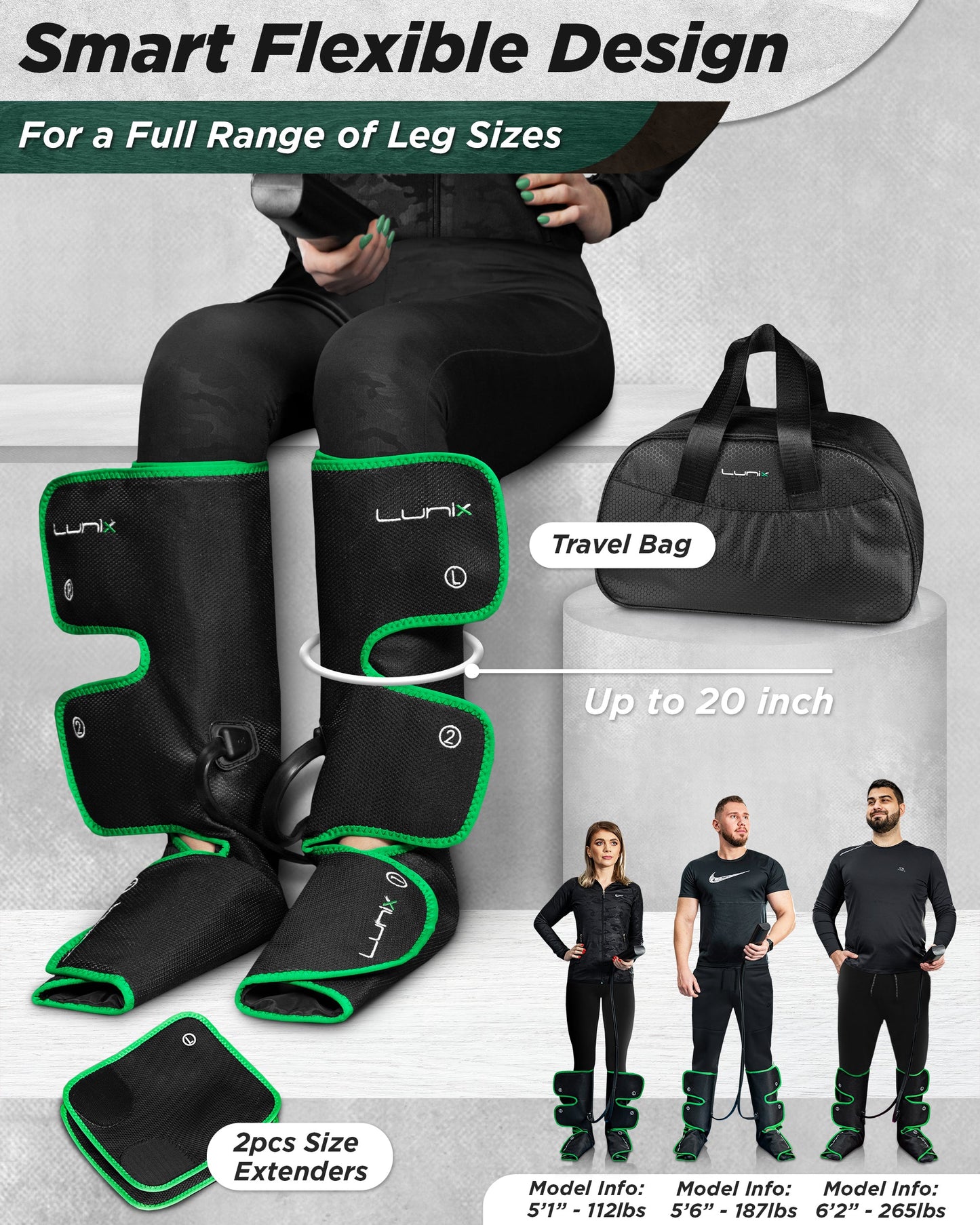 LX1 FOOT AND CALF COMPRESSION MASSAGER GREEN