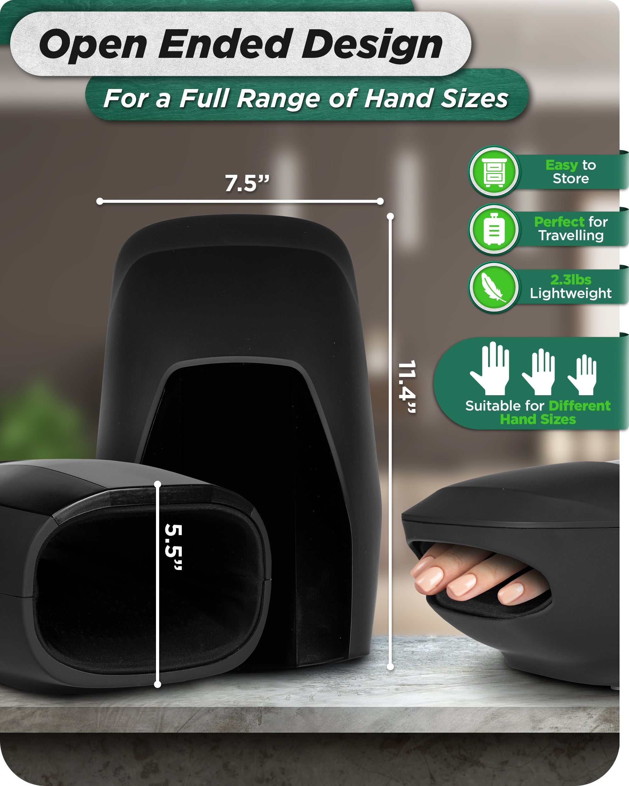 LX29 Hand Massager with Heat & Air Compression, Charcoal Black