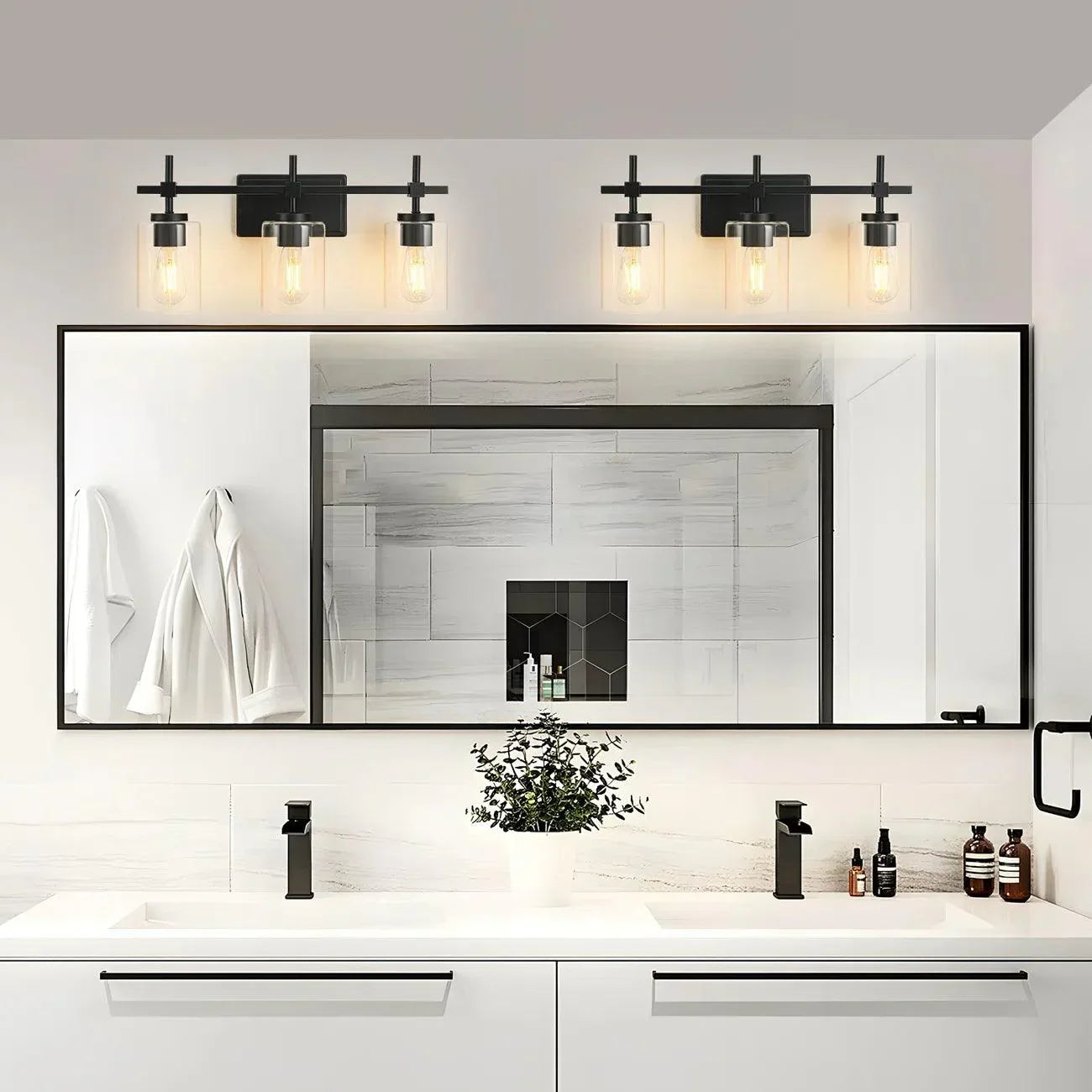 Jasper 3-Light Modern Clear Glass Bathroom Vanity Light, Black & Nickel