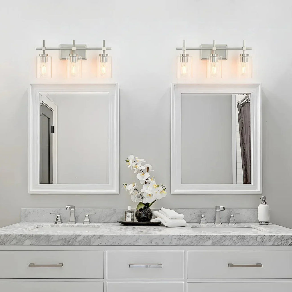 Jasper 3-Light Modern Clear Glass Bathroom Vanity Light, Black & Nickel