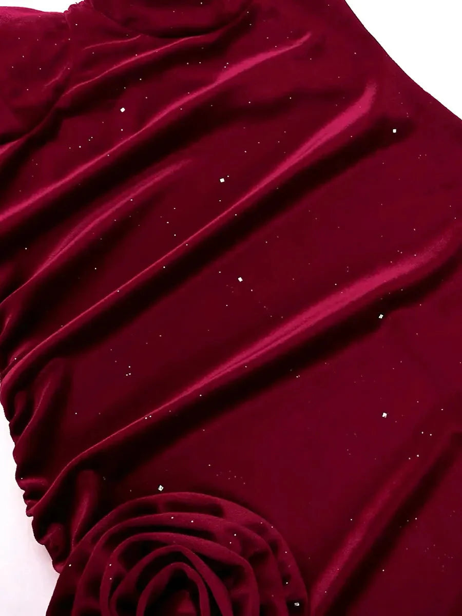 'Red Rose' Holiday Red Hollow Out Lace Velvet Dress
