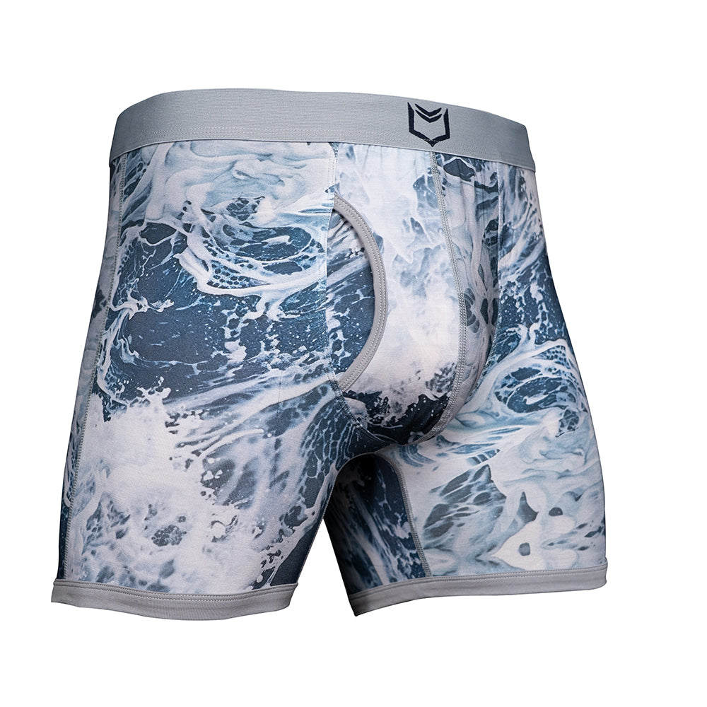 Men's pouch underwear featuring a wave pattern design in SHEATH 4.0 Boxer Briefs style.