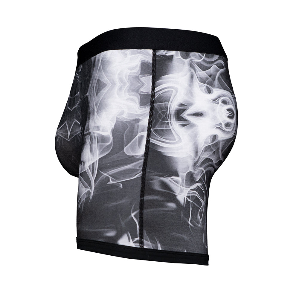 Men's pouch underwear featuring a unique smoke design on the back of SHEATH 4.0 Bamboo Elements Boxer Brief.
