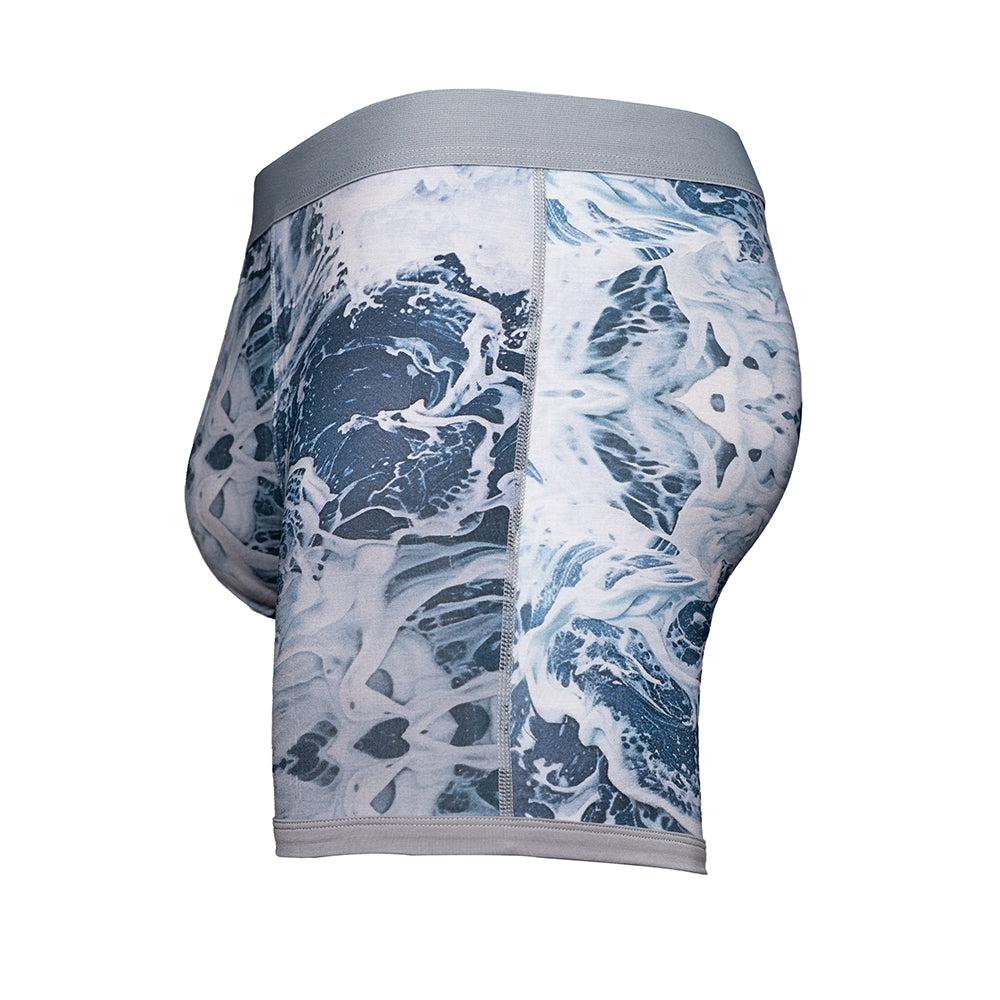 Men's pouch underwear featuring a stylish wave pattern on the back of SHEATH 4.0 Bamboo Elements Boxer Brief 5".