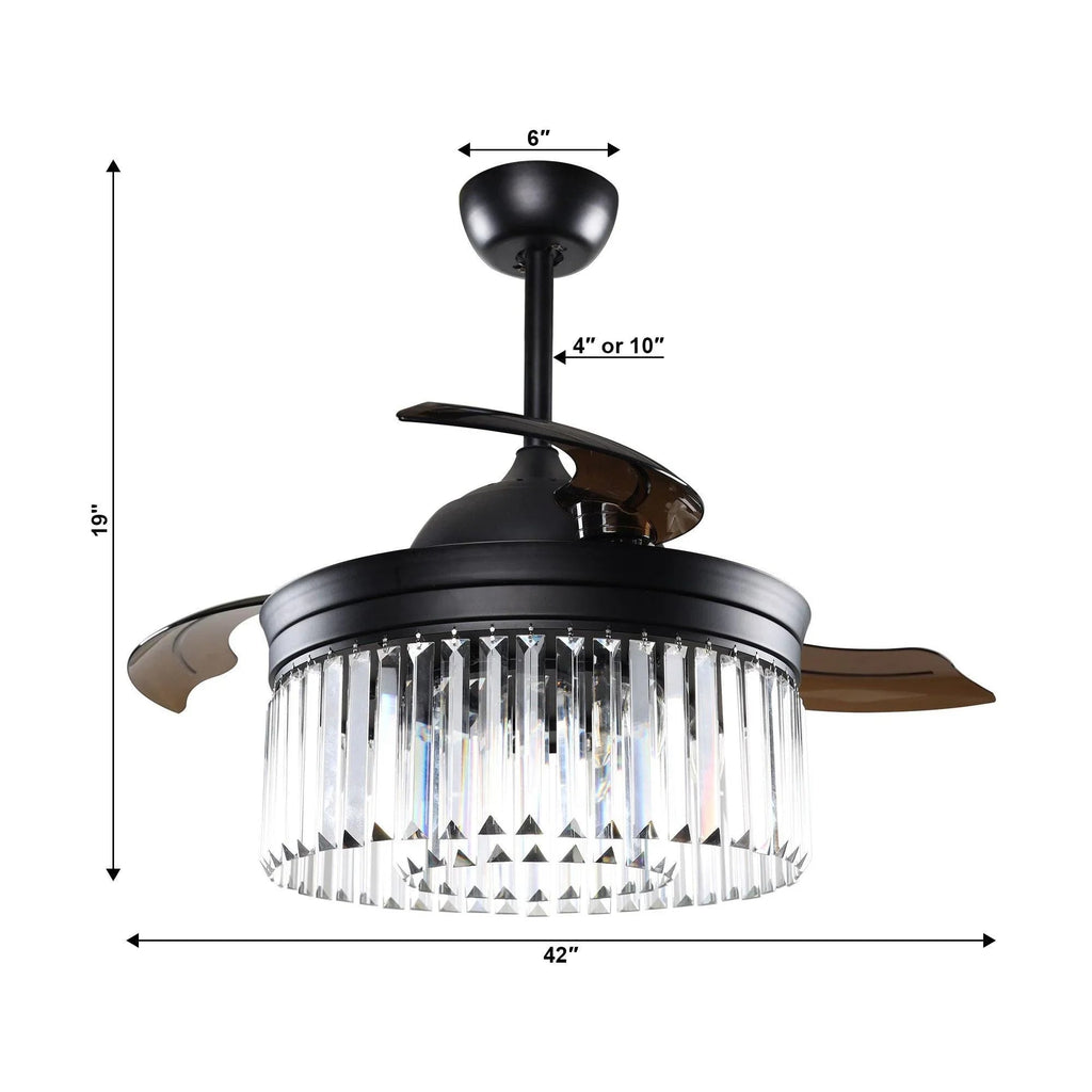42" Modern Downrod Mount Crystal Ceiling Fan with Lighting and Remote Control