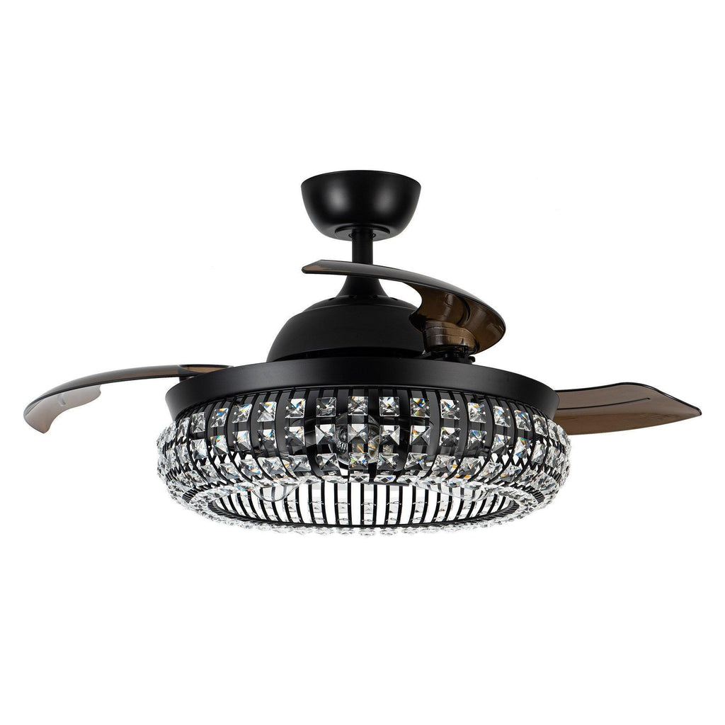 42" Modern Downrod Mount Crystal Ceiling Fan with Lighting and Remote Control