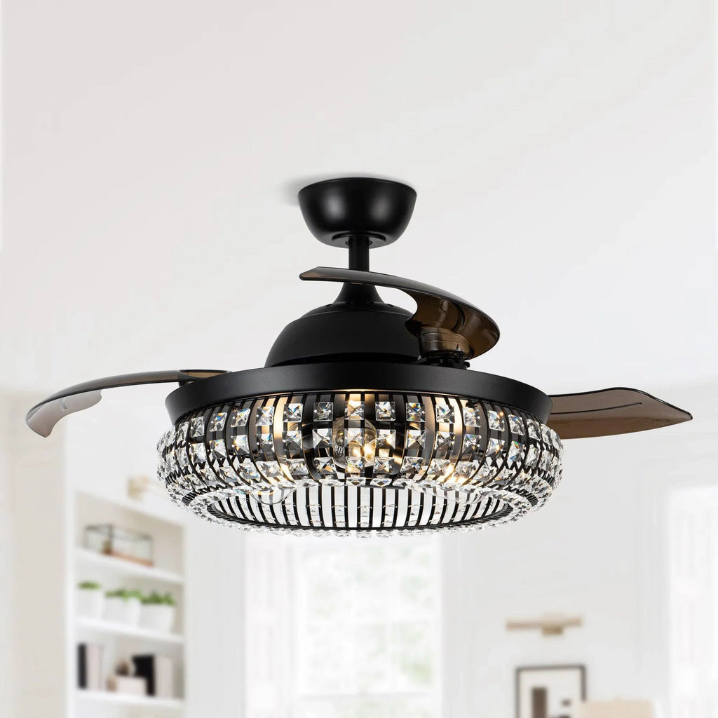 42" Modern Downrod Mount Crystal Ceiling Fan with Lighting and Remote Control