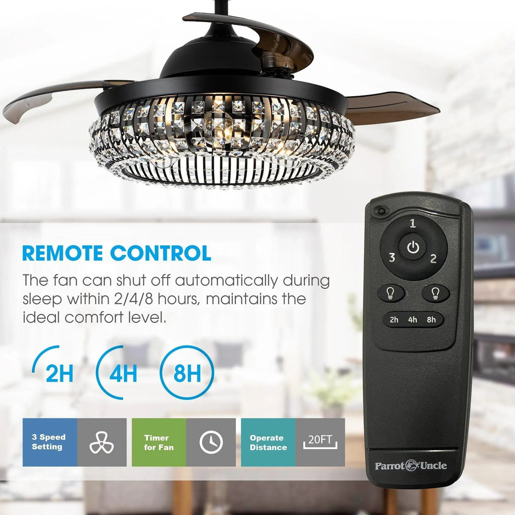 42" Modern Downrod Mount Crystal Ceiling Fan with Lighting and Remote Control