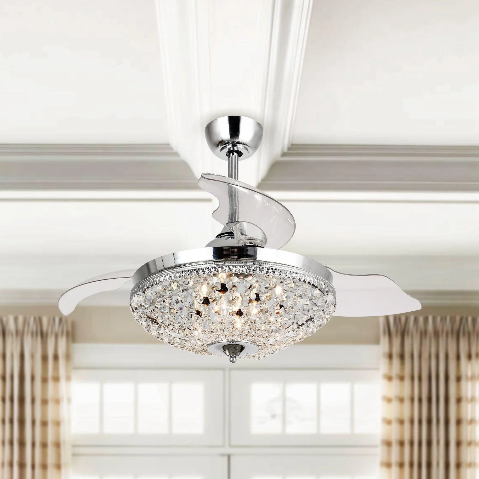 42" Servantes Modern Downrod Mount Crystal Ceiling Fan with Lighting and Remote Control