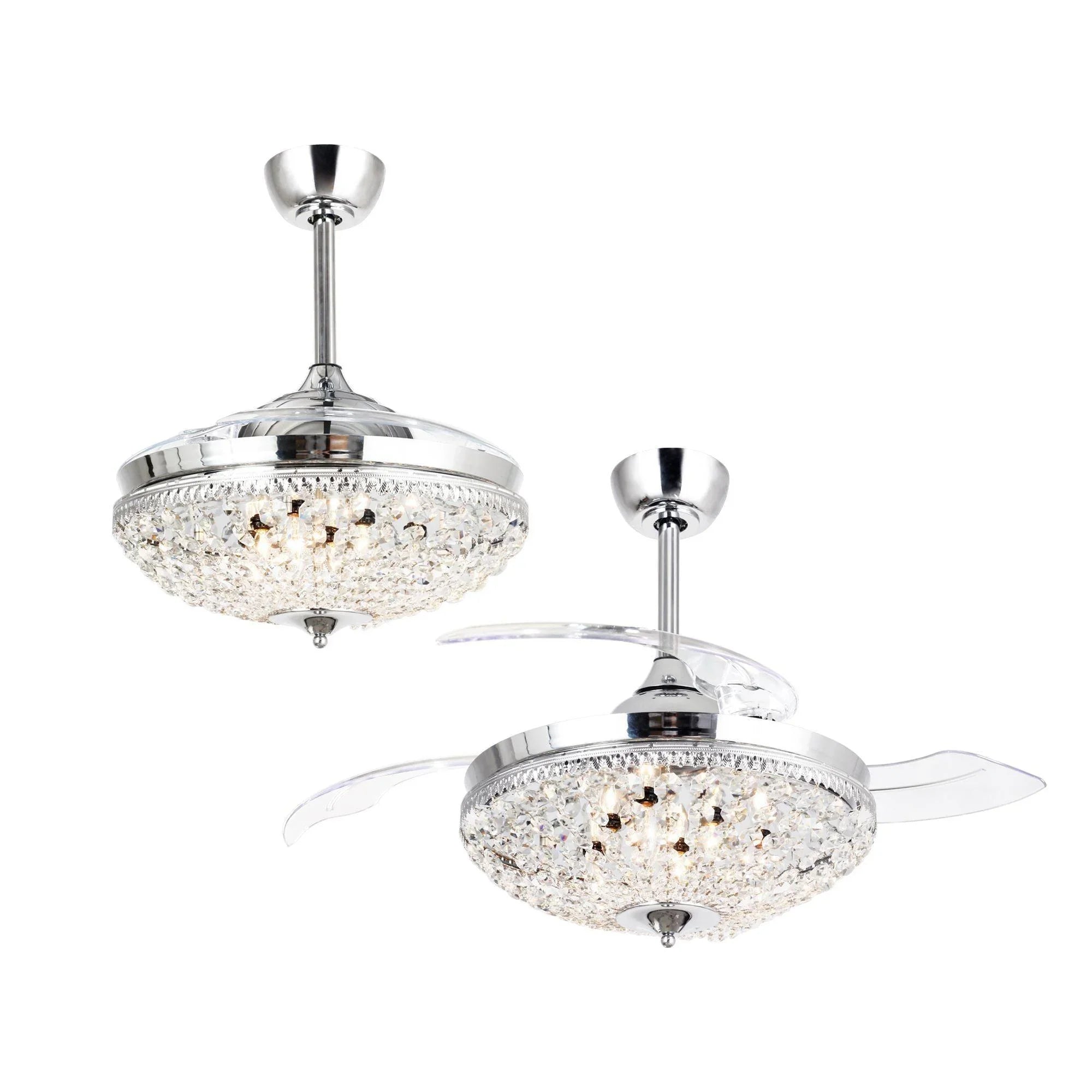 42" Servantes Modern Downrod Mount Crystal Ceiling Fan with Lighting and Remote Control