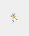 14K Gold CZ Flower L-Shape Dangle Nose Stud