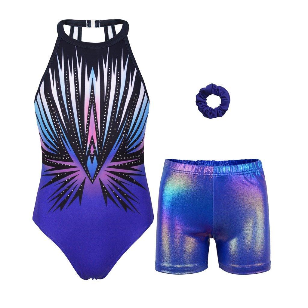 Blue-black Diamond Clasp Back Gymnastics Leotard Set