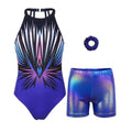 Blue-black Diamond Clasp Back Gymnastics Leotard Set