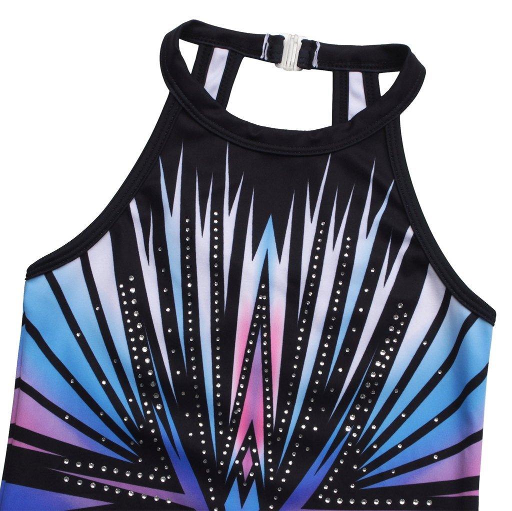 Blue-black Diamond Clasp Back Gymnastics Leotard Set