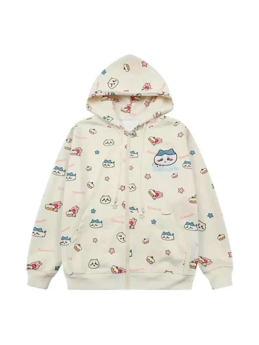 Hachii Kawaii Streetstyle Cute Hoodie Jacket in cream Kawaii streetstyle hoodie