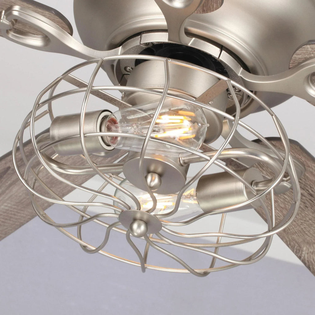 48" Thurber Industrial Satin Nickel Flush Mount Reversible Ceiling Fan with Lighting and Remote Control