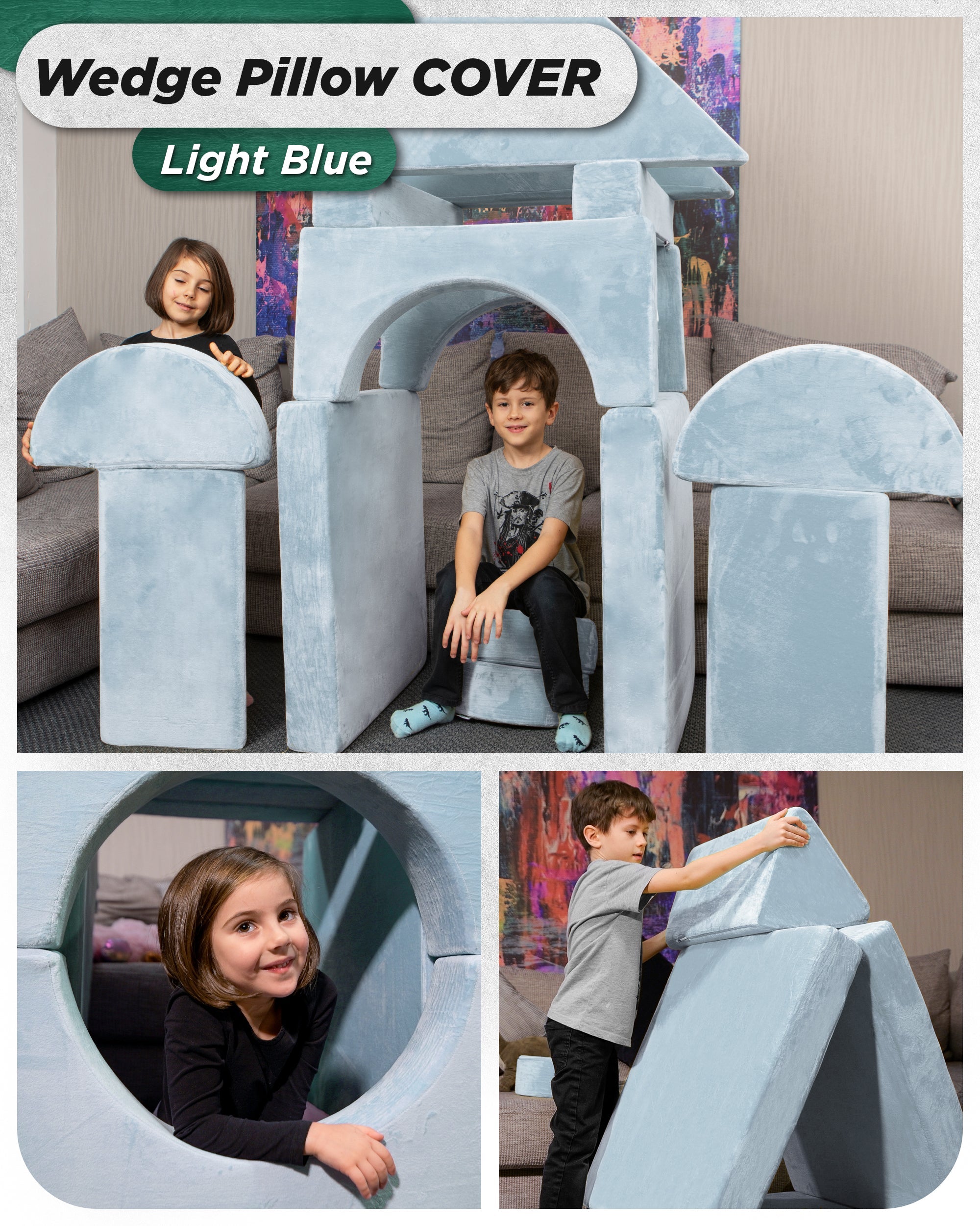 Lunix LX15 14pcs Modular Play Couch (Stone Gray) + Extra Serenity Blue Cover Bundle