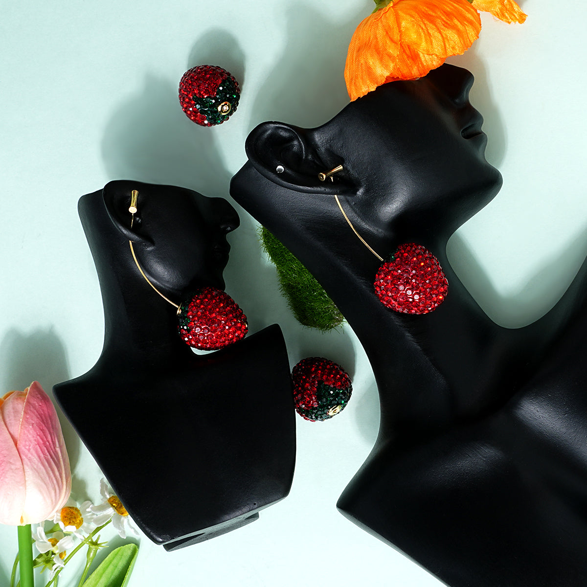 Strawberry Threadless Push-In Drop Earrings