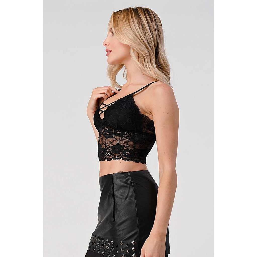 SPAGHETTI STRAP STRING DETAIL LACE CROP BRACELETTE