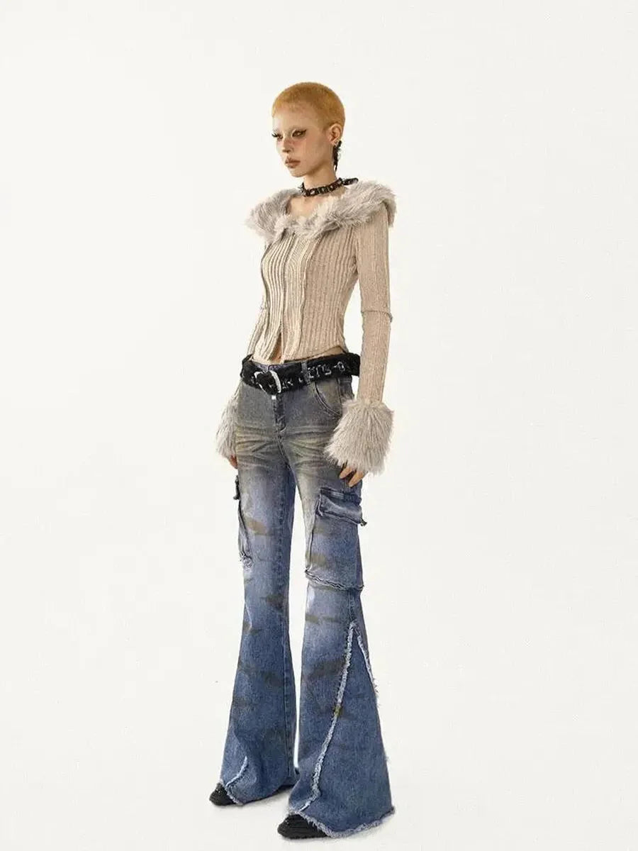 'Iced Frappe' Grey Snow Core Fur Collar Knitted Shirts