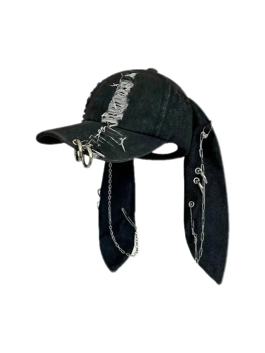 'Doberman' Y2k Bunny Ears Rivet Ripped Cap