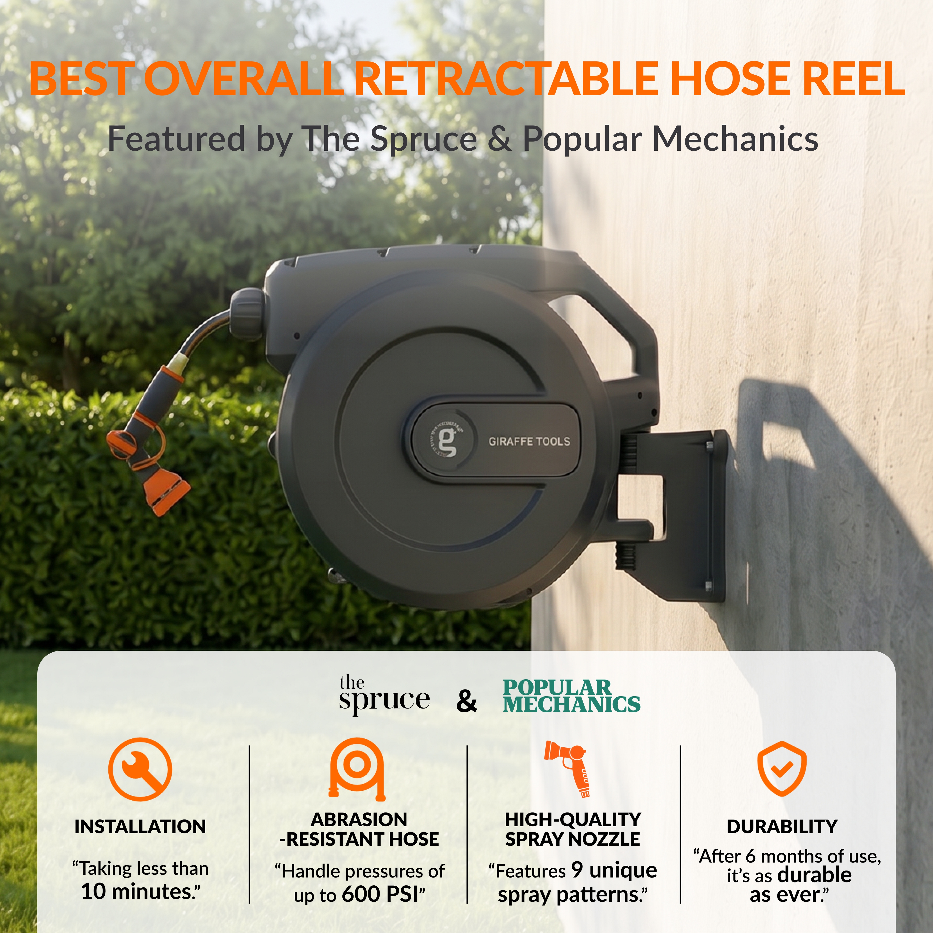 Retractable Garden Hose Reel-1/2in-155ft