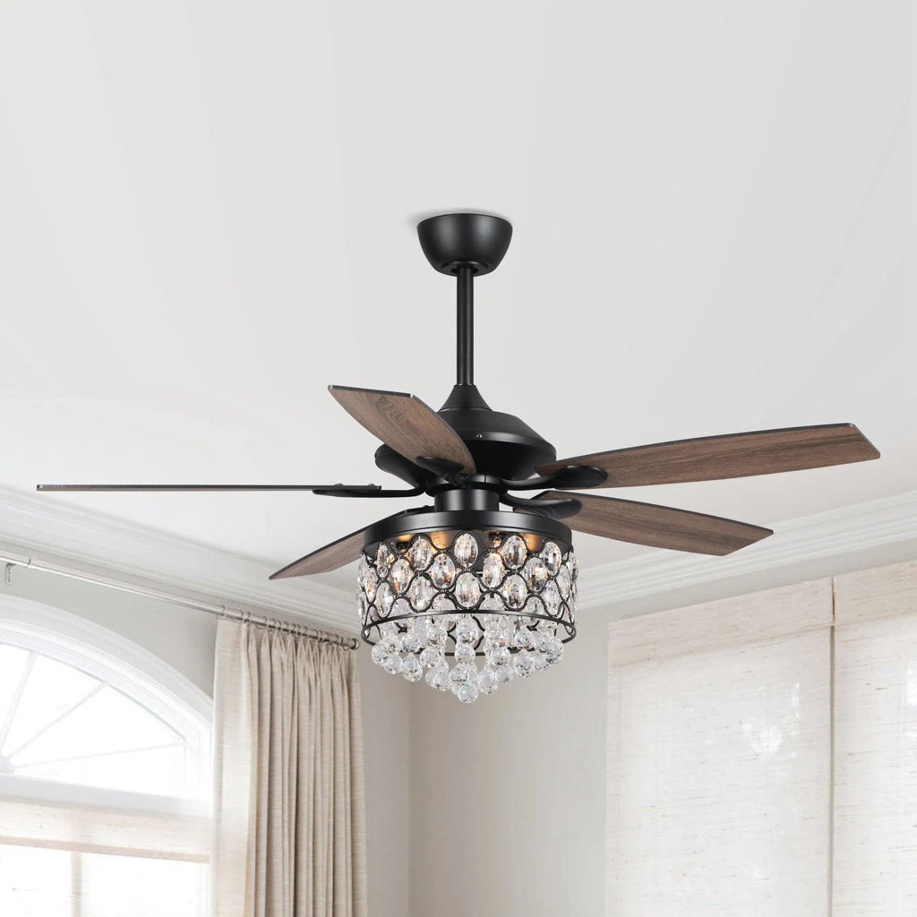 52" Berkshire Modern Downrod Mount Reversible Crystal Ceiling Fan with Lighting and Remote Control