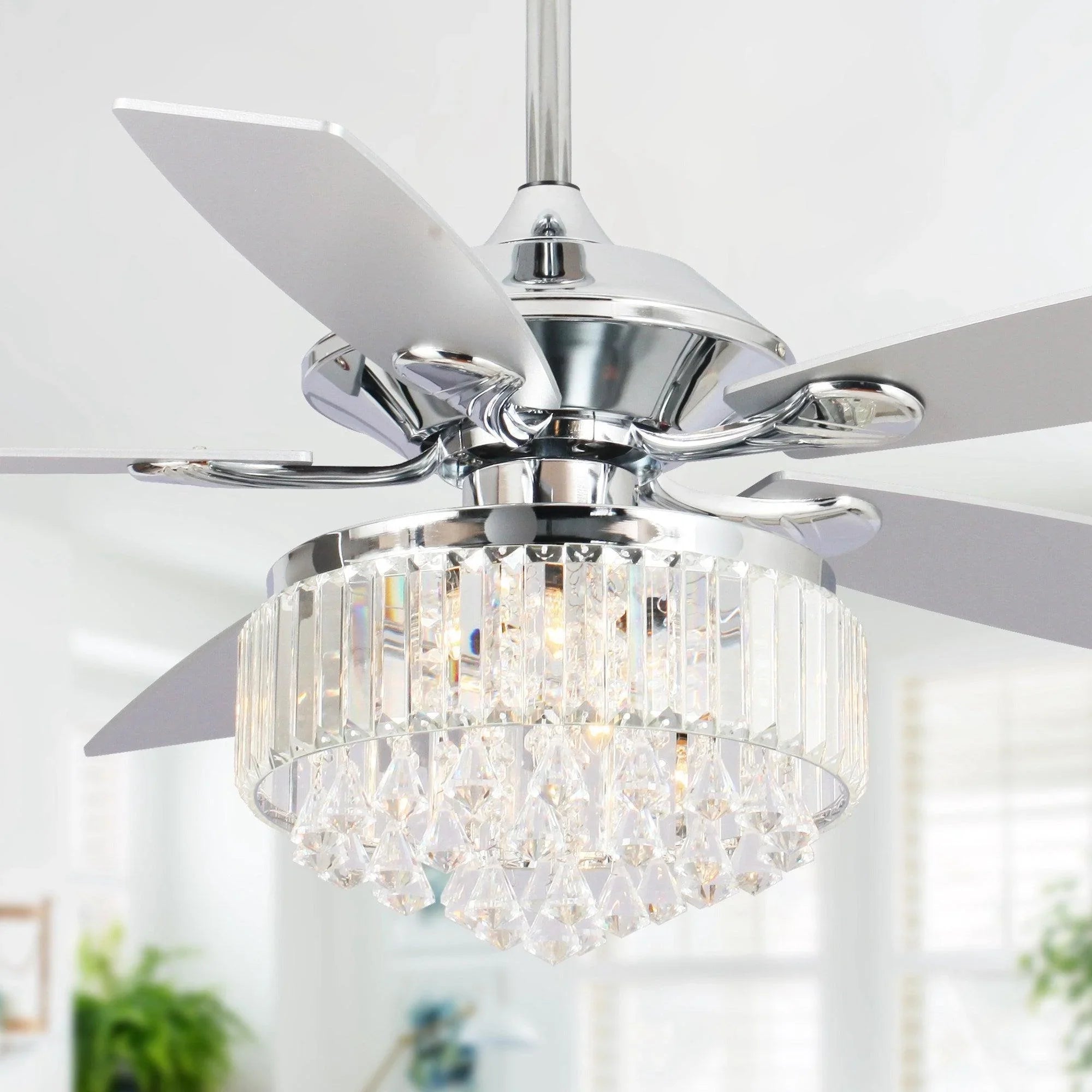 52" Elkton Modern Reversible Crystal Fandelier with Lighting and Remote Control