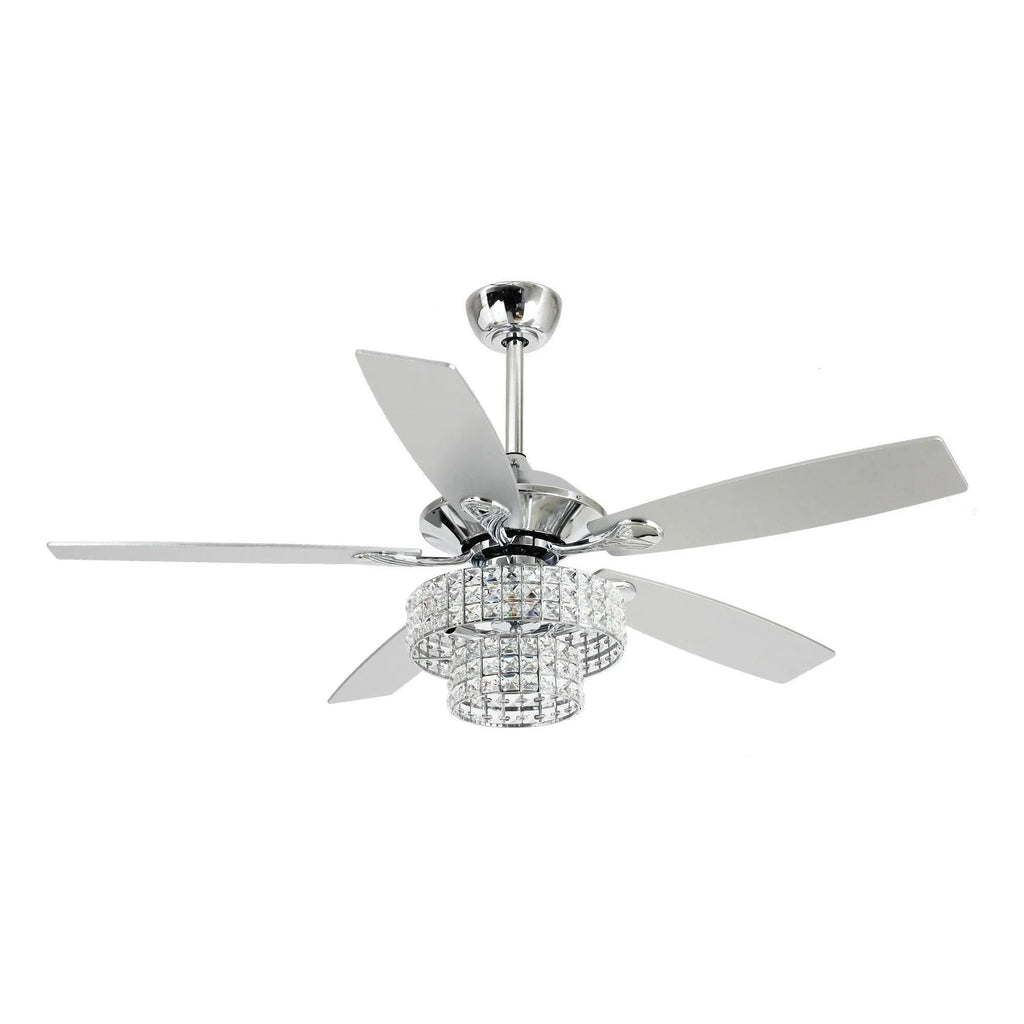 52" Nowthen Modern Crystal Chandelier Ceiling Fan with Led Light and Remote Control 5 Blades Chrome