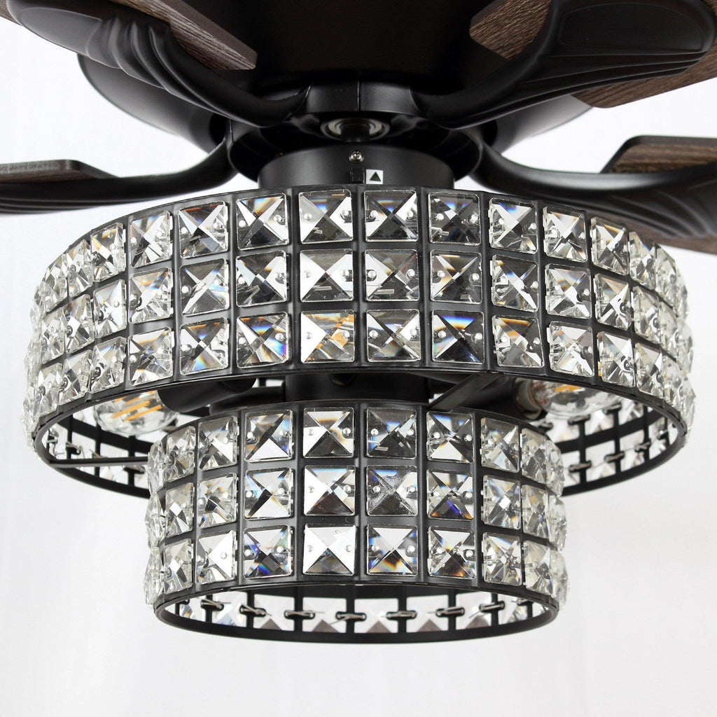 52" Nowthen Modern Crystal Chandelier Ceiling Fan with Led Light and Remote Control 5 Blades Chrome