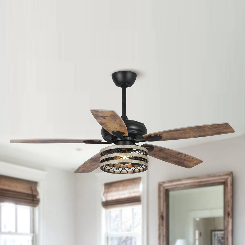 52" Matte Black Led Indoor Cage Ceiling Fan 5 Blade