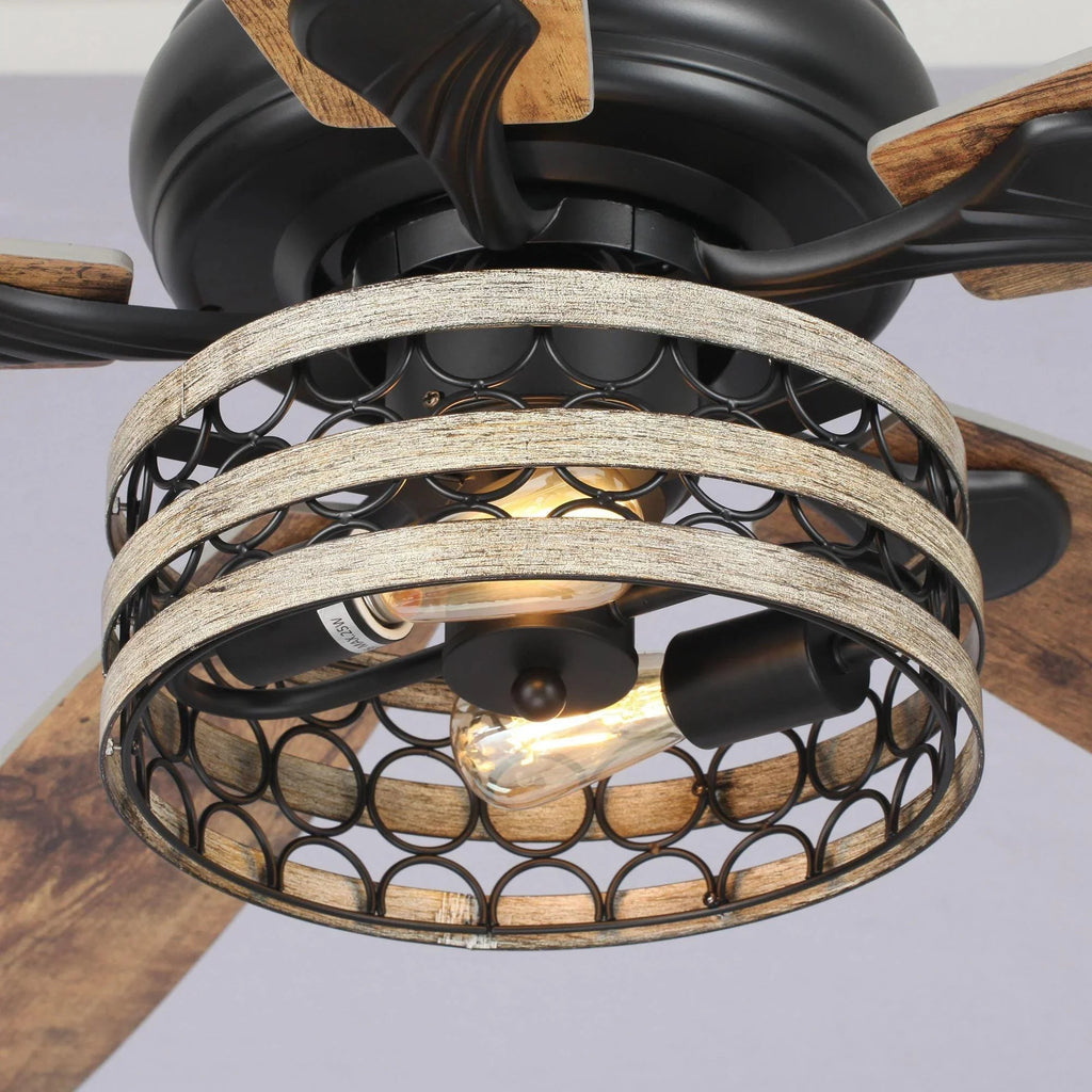 52" Matte Black Led Indoor Cage Ceiling Fan 5 Blade