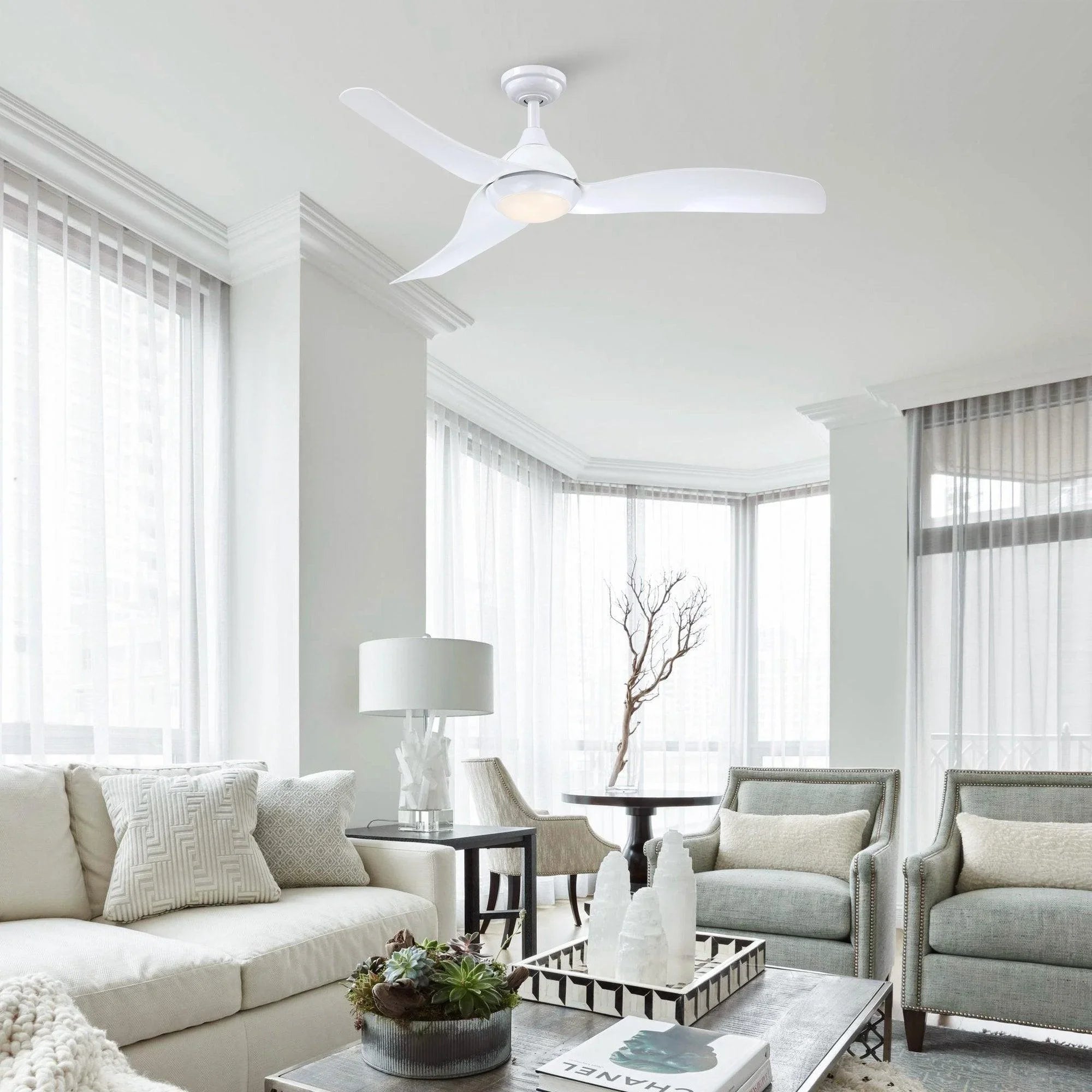52" Industrial DC Motor Downrod Mount Reversible Ceiling Fan with LED Lighting and Remote Control