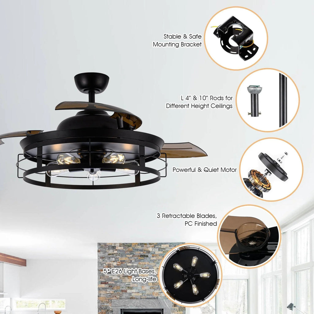 52" Industrial Downrod Mount Ceiling Fan with Lighting and Remote Control