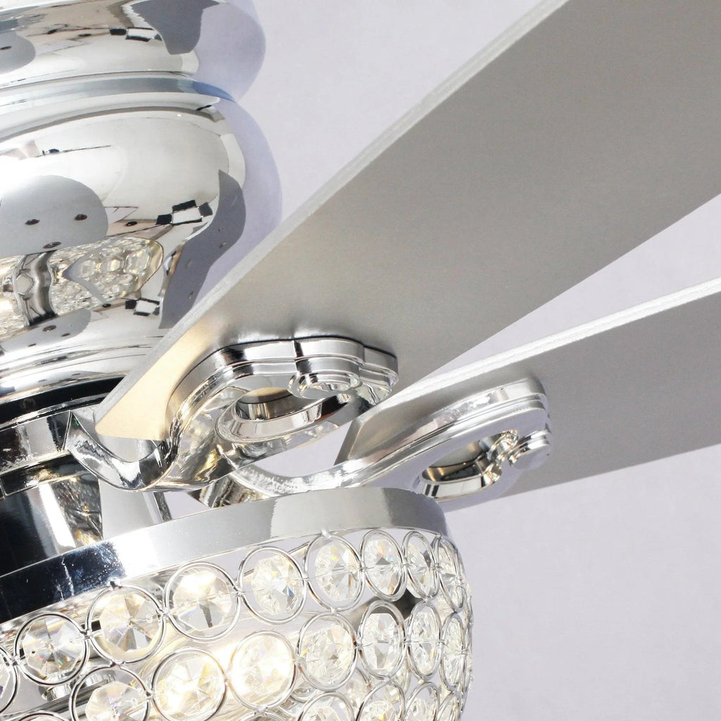 52" Modern Chrome Flush Mount Reversible Crystal Ceiling Fan with Lighting and Remote Control