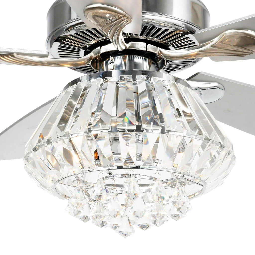 52" Kerala Modern Chrome Downrod Mount Reversible Crystal Ceiling Fan with Lighting and Remote Control