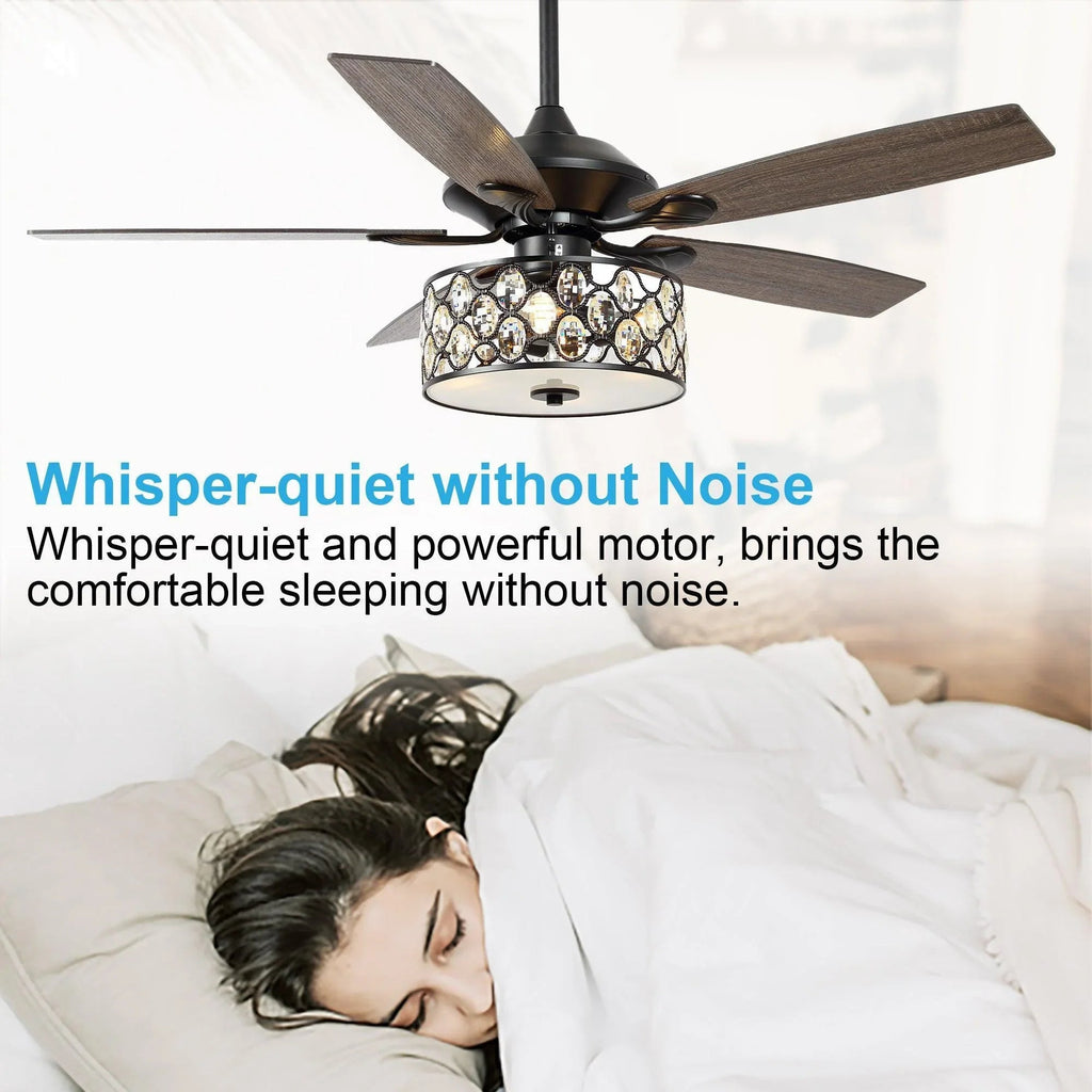 52" Tibuh Modern Crystal Chandelier Ceiling Fan with Led Light And Remote Control 5 Blades Chrome