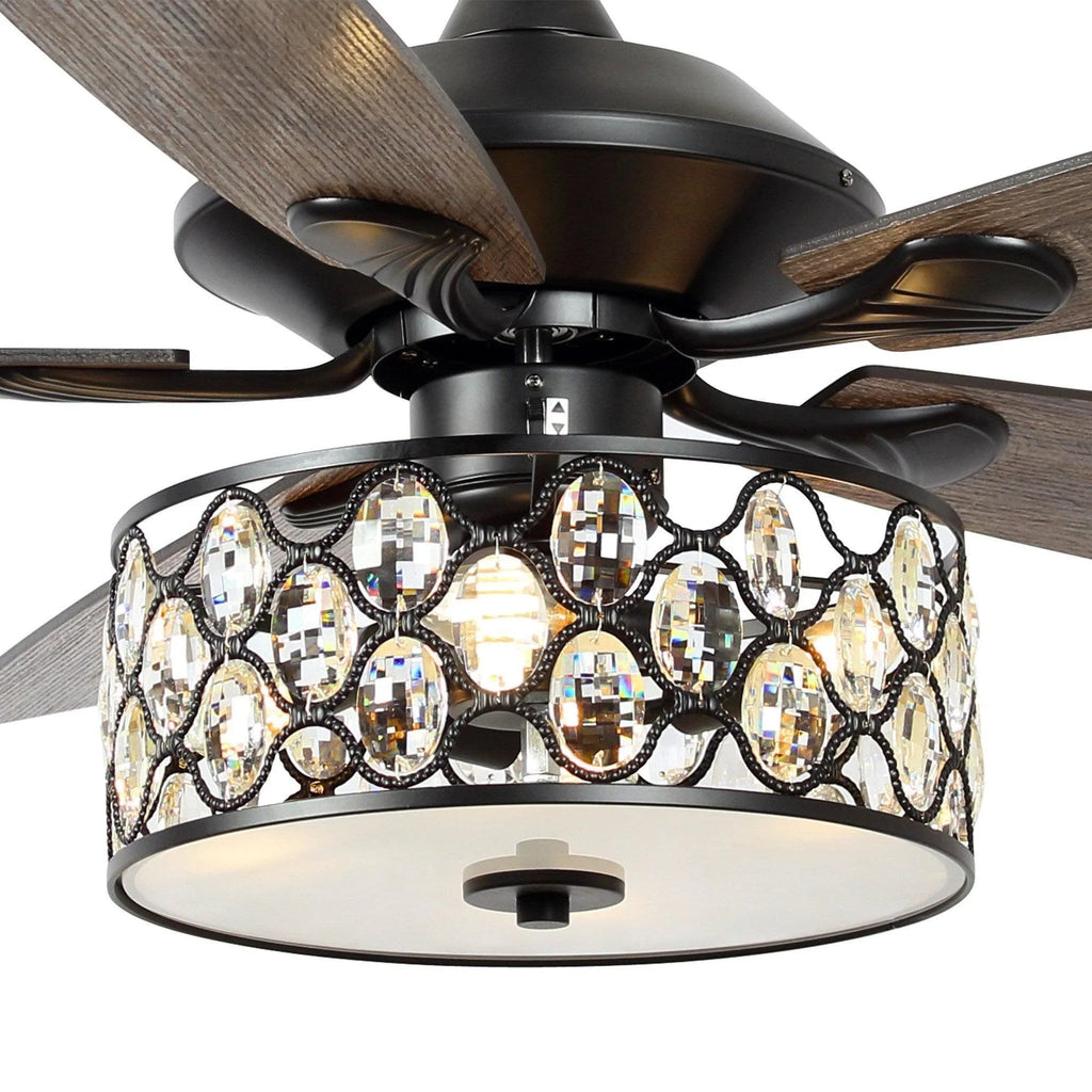 52" Tibuh Modern Crystal Chandelier Ceiling Fan with Led Light And Remote Control 5 Blades Chrome