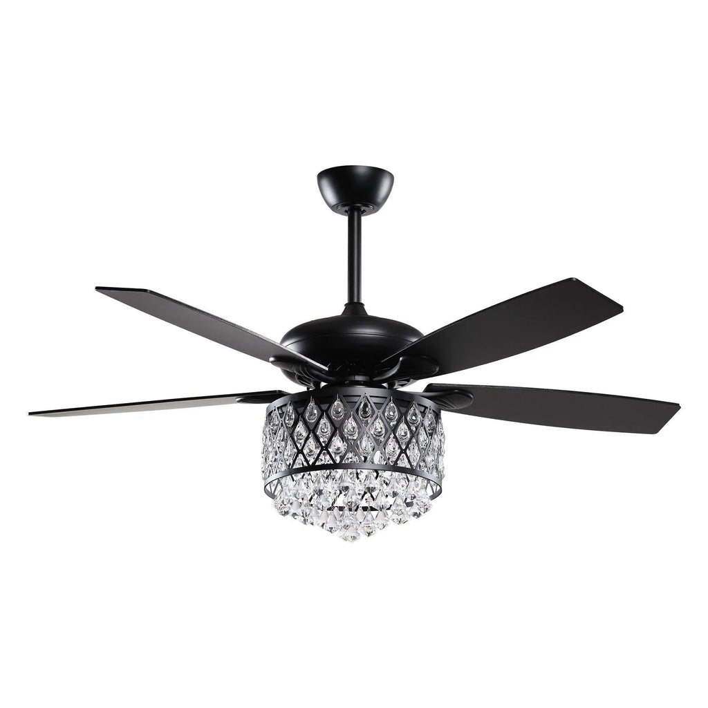 52” Wethington Modern Crystal Chandelier Ceiling Fan with Light And Remote Control Black