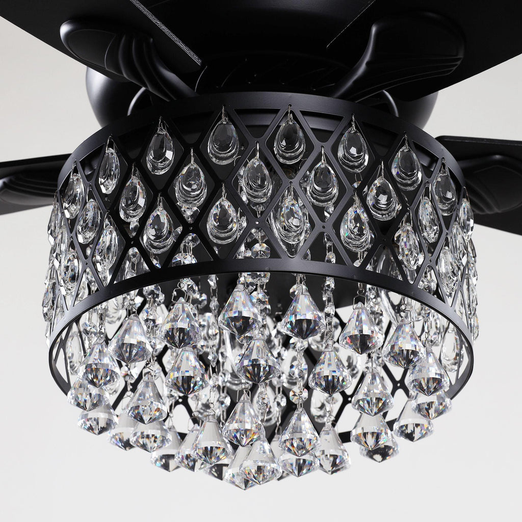 52” Wethington Modern Crystal Chandelier Ceiling Fan with Light And Remote Control Black