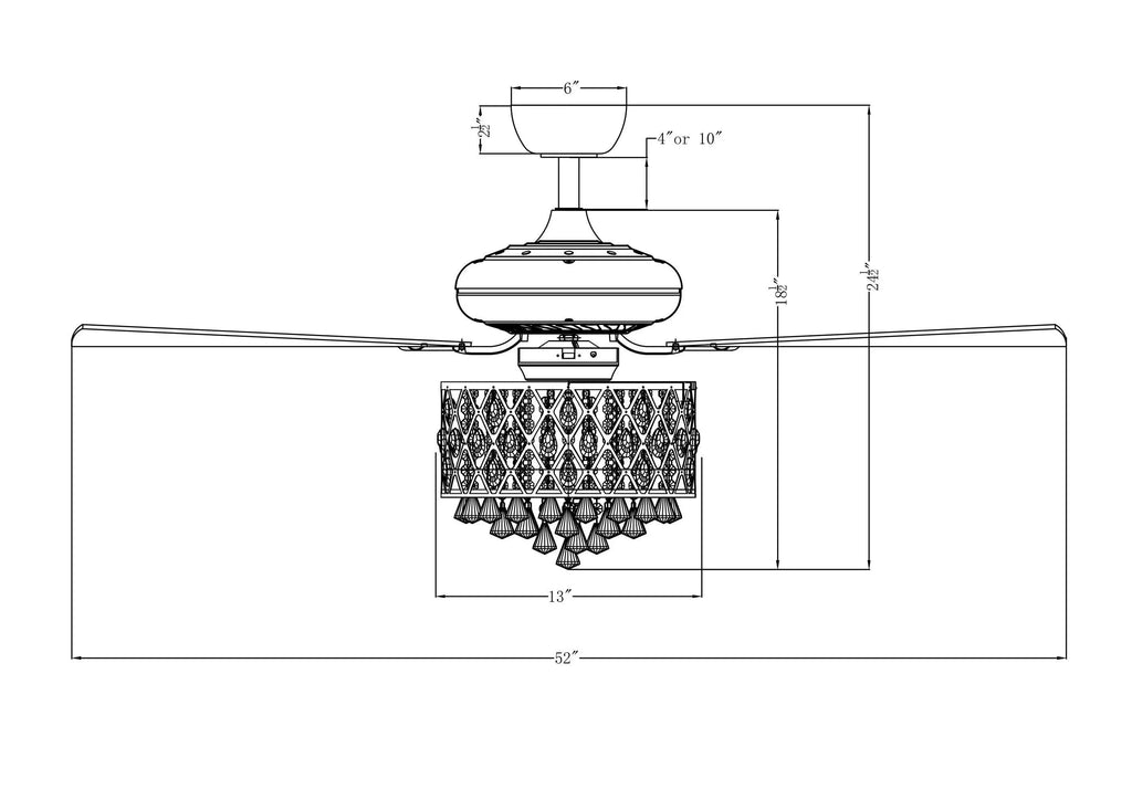52” Wethington Modern Crystal Chandelier Ceiling Fan with Light And Remote Control Black