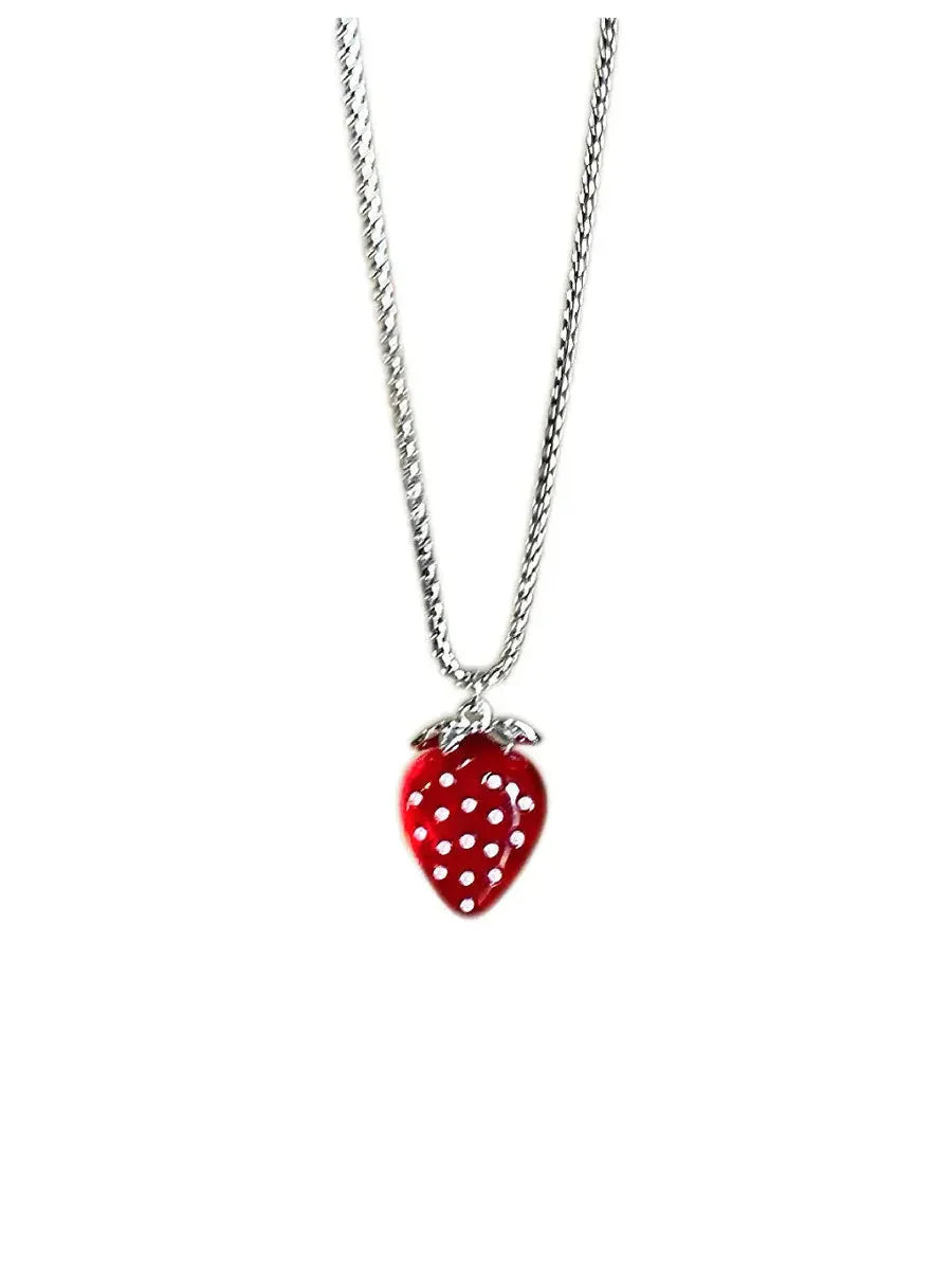 'Strawberry Dream'Y2k Clear Red Sweater Necklace