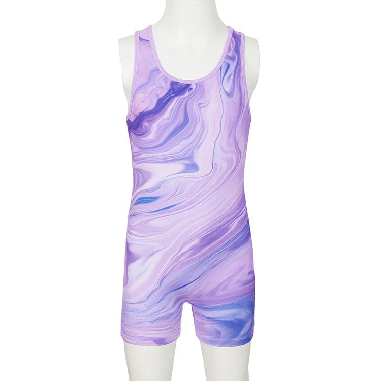 Lavender Line Pattern Unitard for Girls