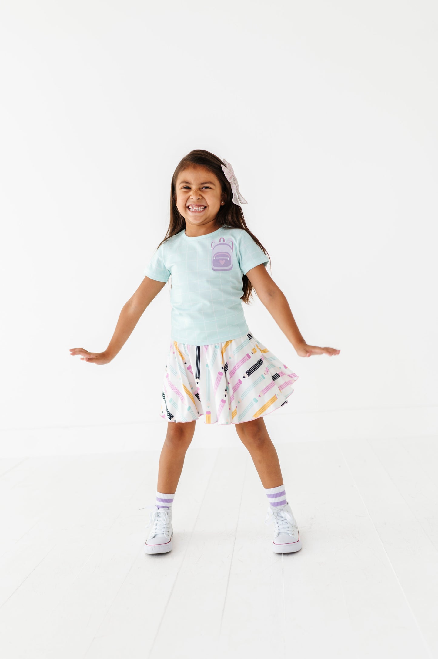 Purple Pocket Backpack Gridded Mint Tee (2T + 12yr ONLY left)