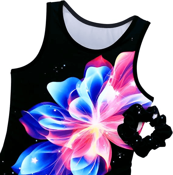 Shiny Flower Pattern Biketard Unitard for Girls