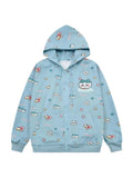 Hachii Kawaii Streetstyle Cute Hoodie Jacket in blue with anime Chiikawa print