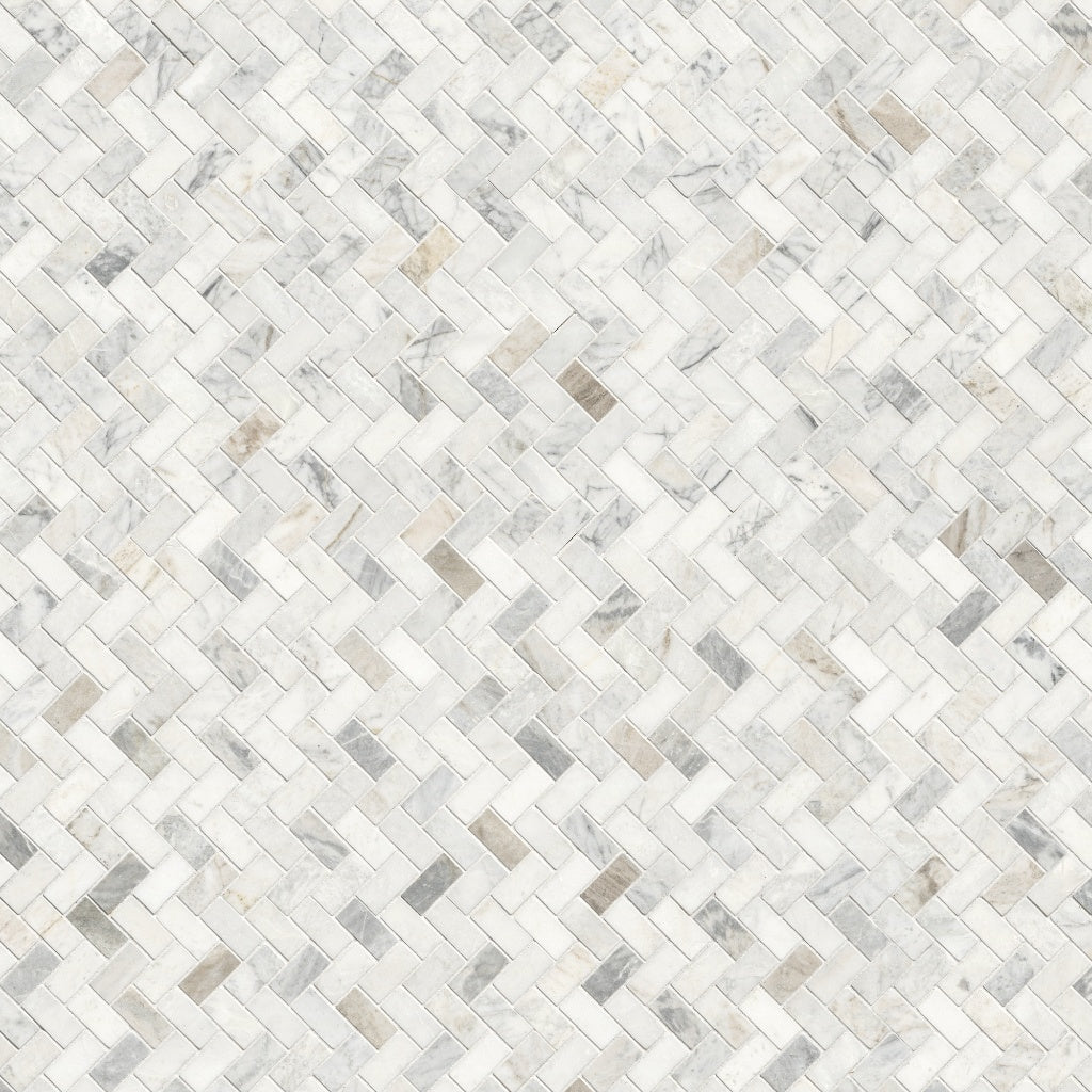 Arabescato Venato White 1"x2" Herringbone Honed Marble Mesh Mounted Mosaic Tile - MSI Collection