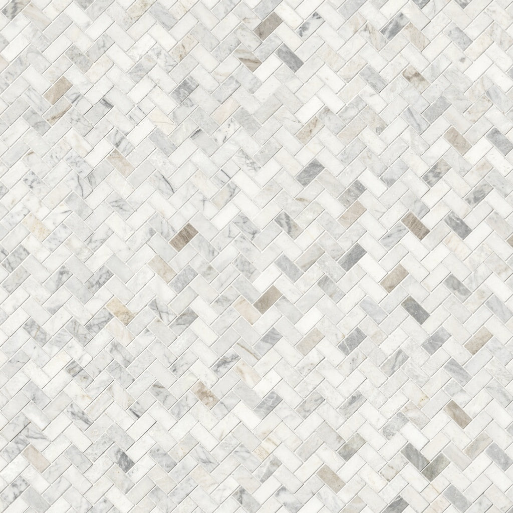 Arabescato Venato White 1"x2" Herringbone Honed Marble Mesh Mounted Mosaic Tile - MSI Collection