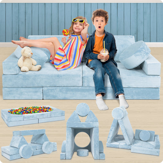 LX15 14pcs Modular Kids Couch Light Blue